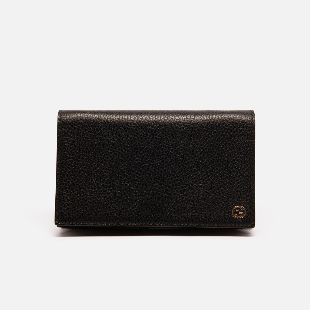 Gucci Black Pebbled Leather Wallet on a Chain