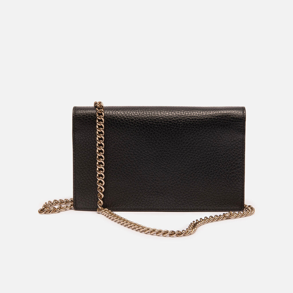 Gucci Black Pebbled Leather Wallet on a Chain