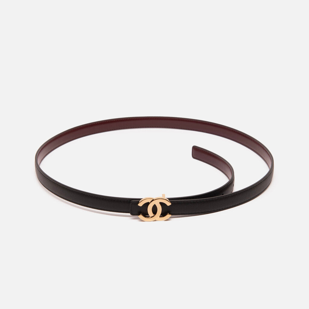Chanel Oxblood/Black Reversible Skinny Belt