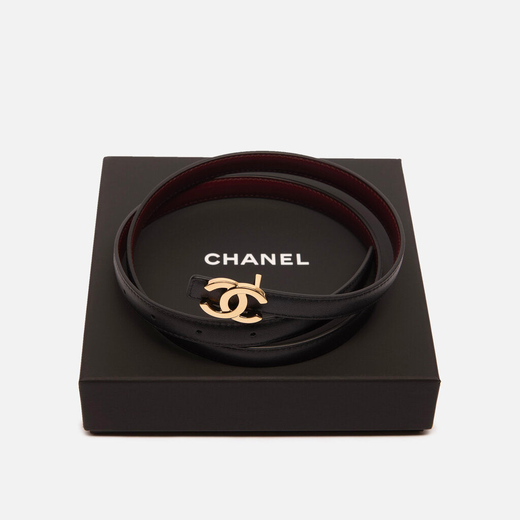 Chanel Oxblood/Black Reversible Skinny Belt