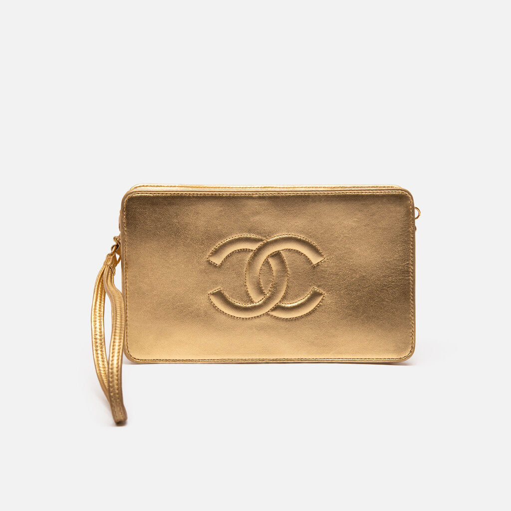 Chanel Gold Lambskin Clutch/Wristlet