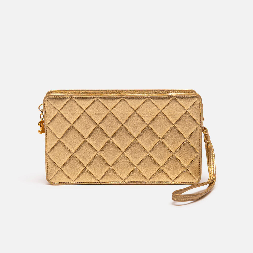 Chanel Gold Lambskin Clutch/Wristlet