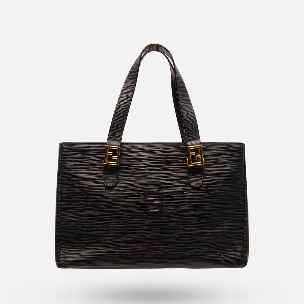 Fendi Black Textured Leather Top Handle