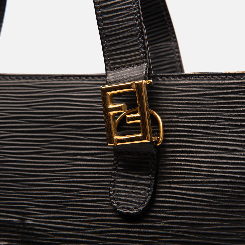 Fendi Black Textured Leather Top Handle