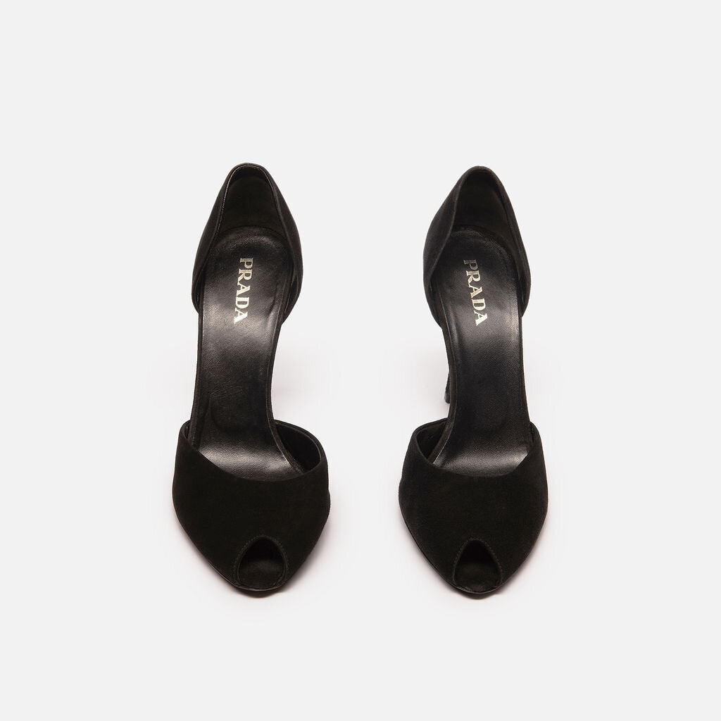 Prada Black Suede Peep Toe Heel