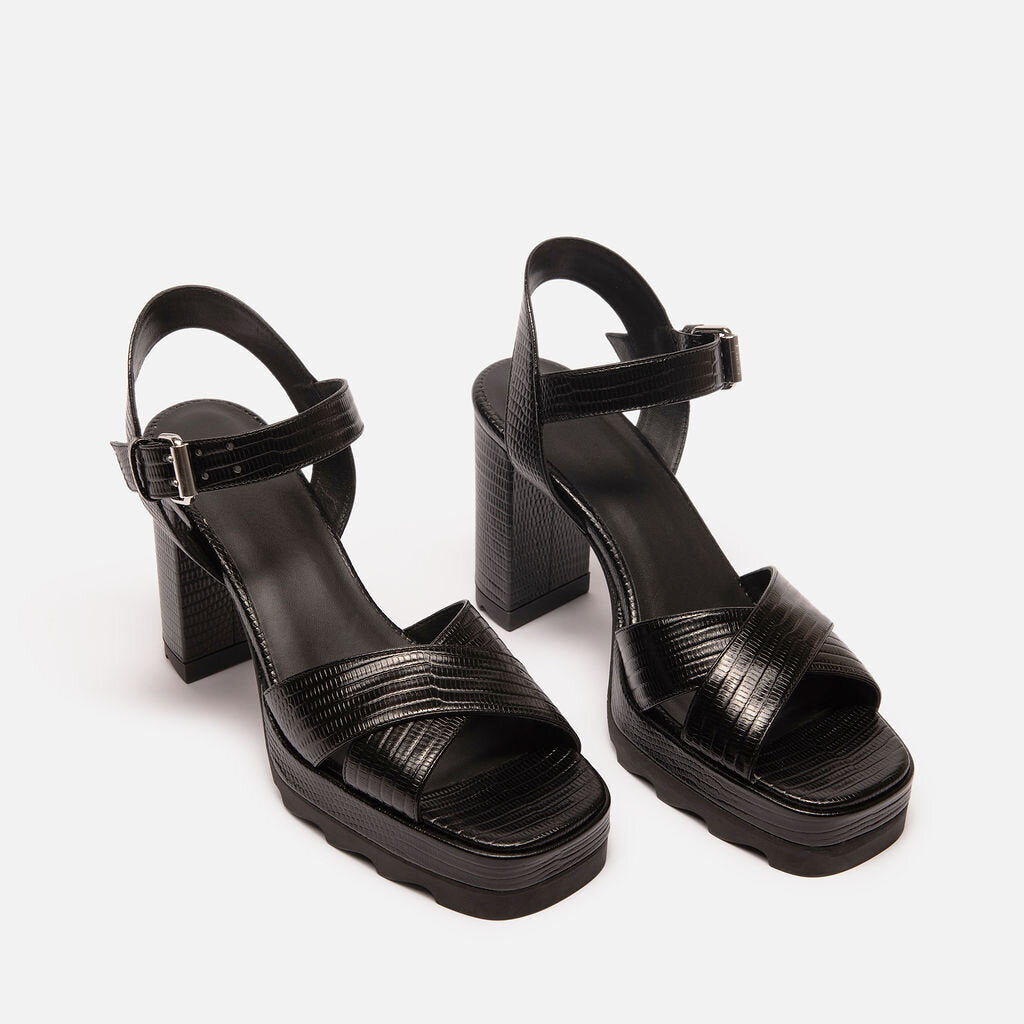 The Kooples Black Leather Heeled Sandal