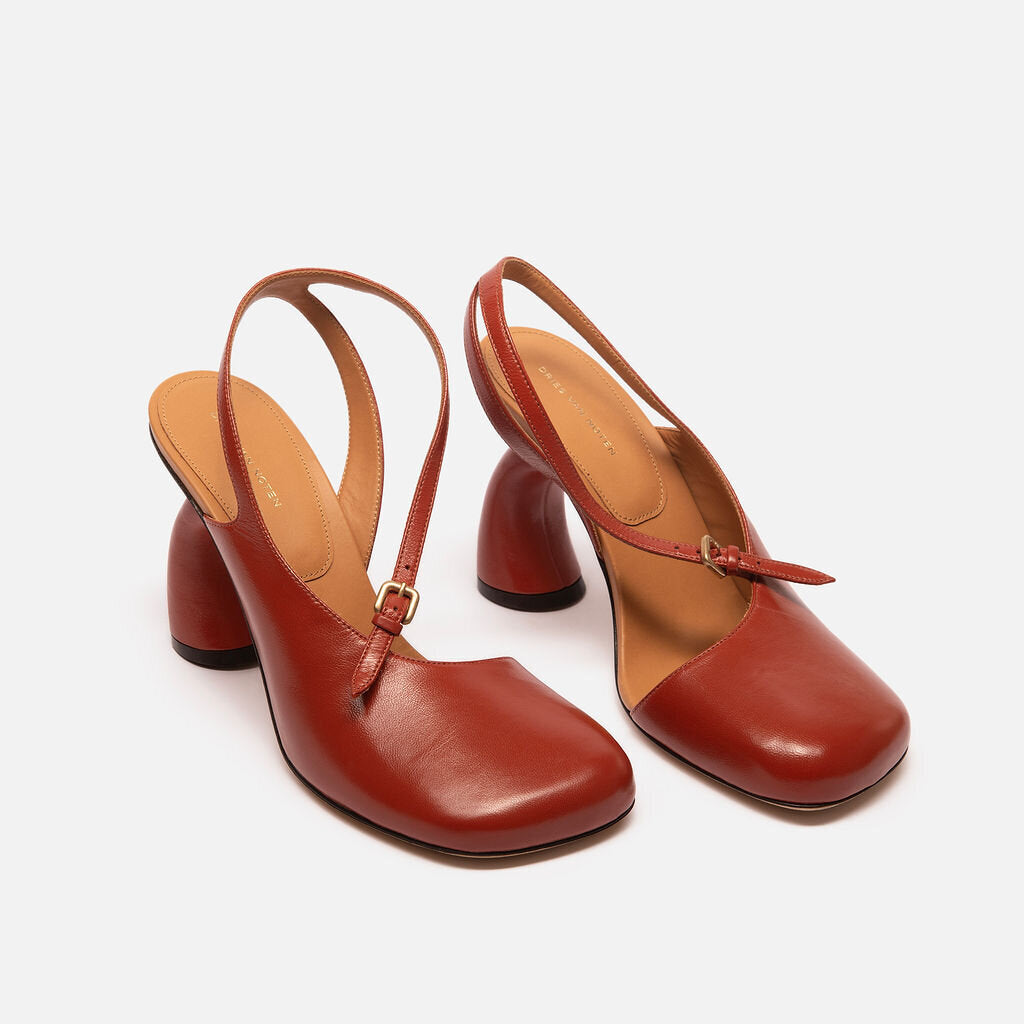 Dries Van Noten Red Leather Slingback Pumps