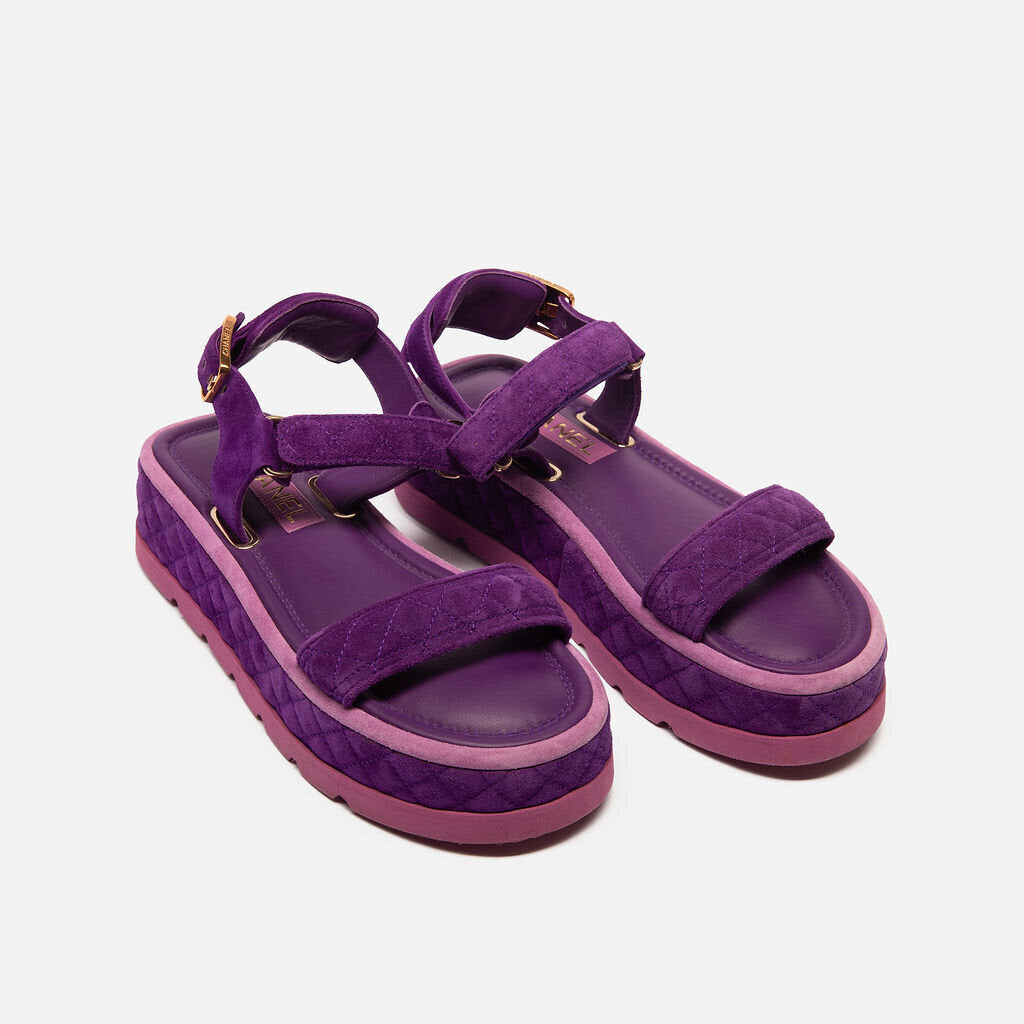 Chanel Purple Suede Quilted Platform Sandal