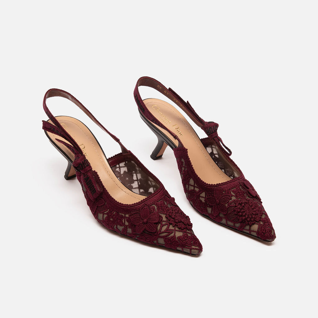 Christian Dior Burgundy Floral Embroidered Slingback