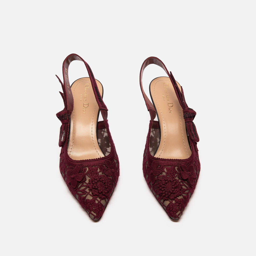 Christian Dior Burgundy Floral Embroidered Slingback