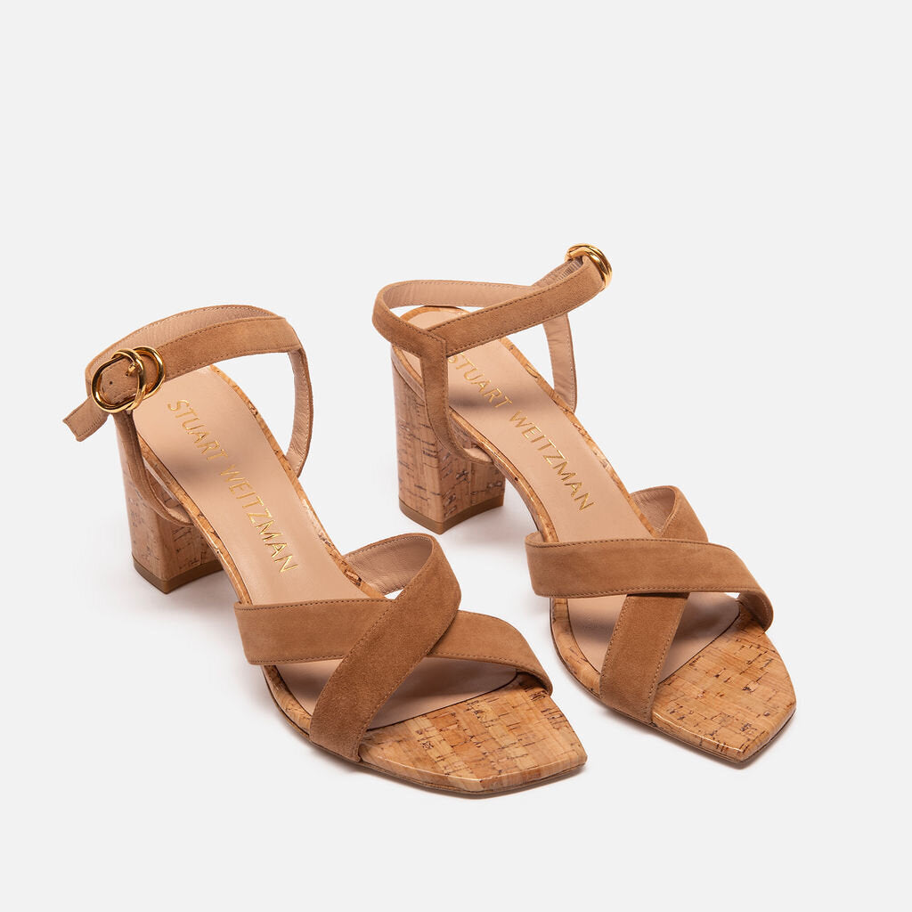 Stuart Weitzman Brown Suede Cork Sandals
