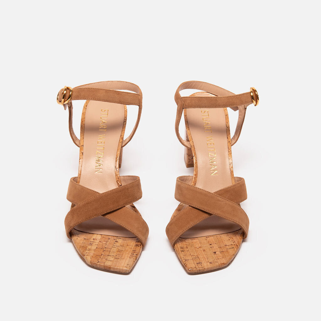 Stuart Weitzman Brown Suede Cork Sandals