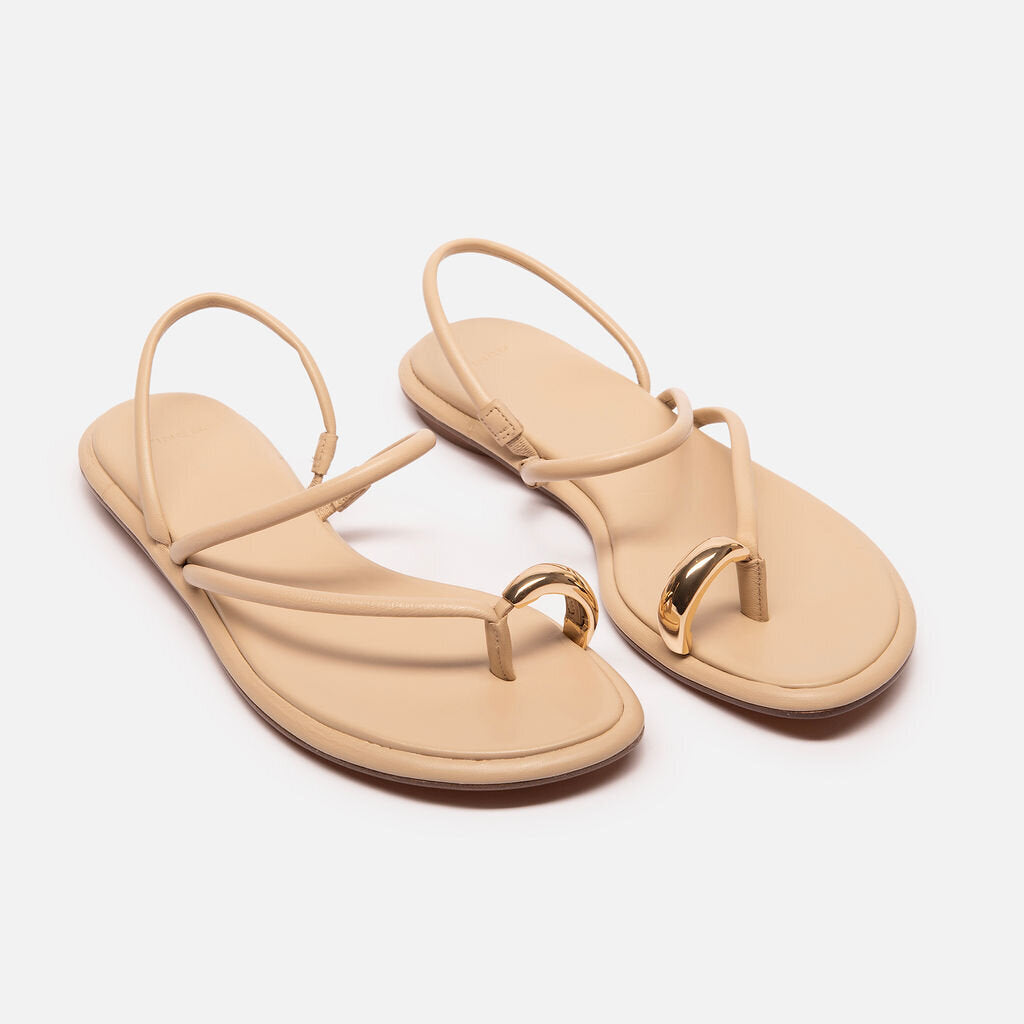 Vince Beige Leather & Gold Toe Ring Sandal