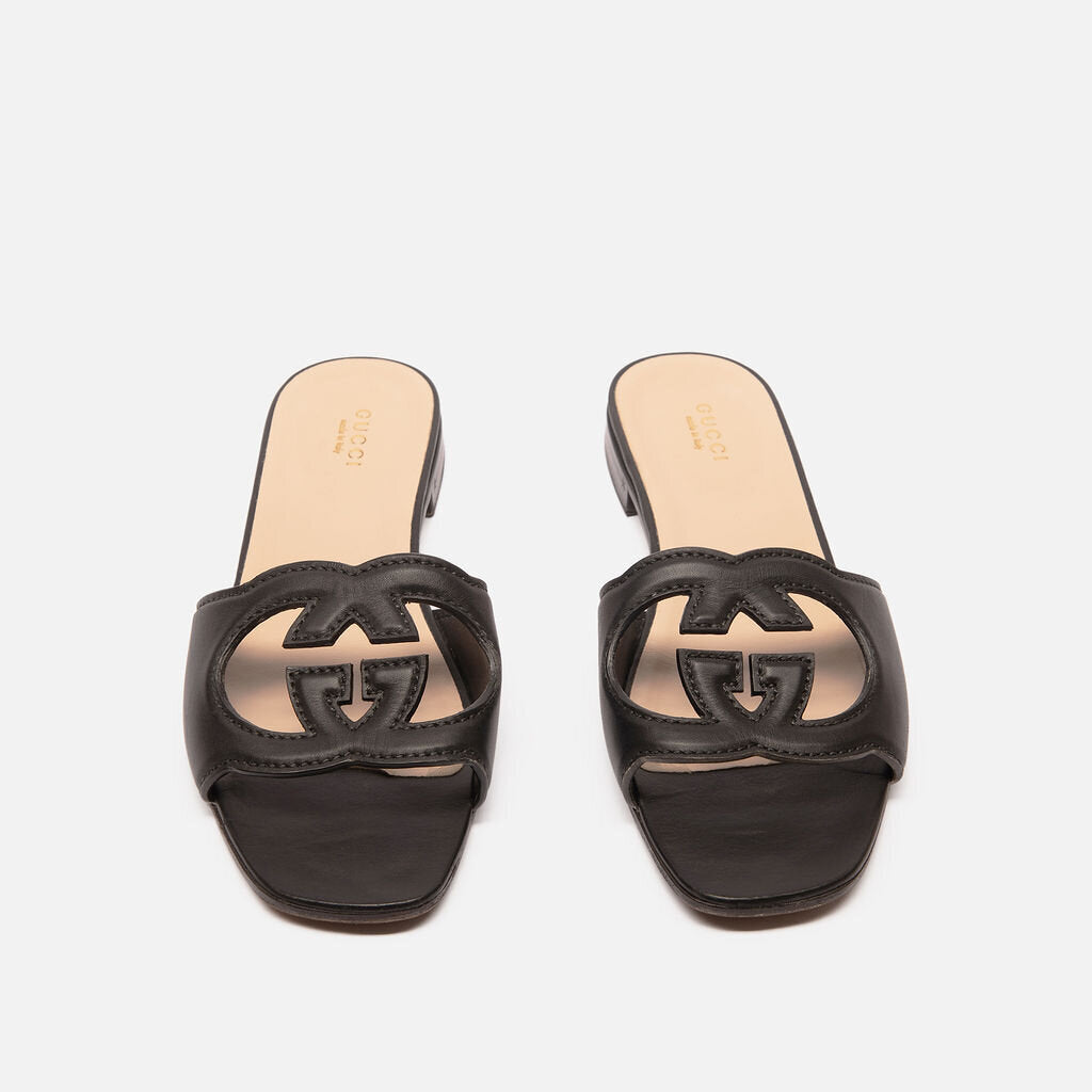 Gucci Black Leather Cutout Slides