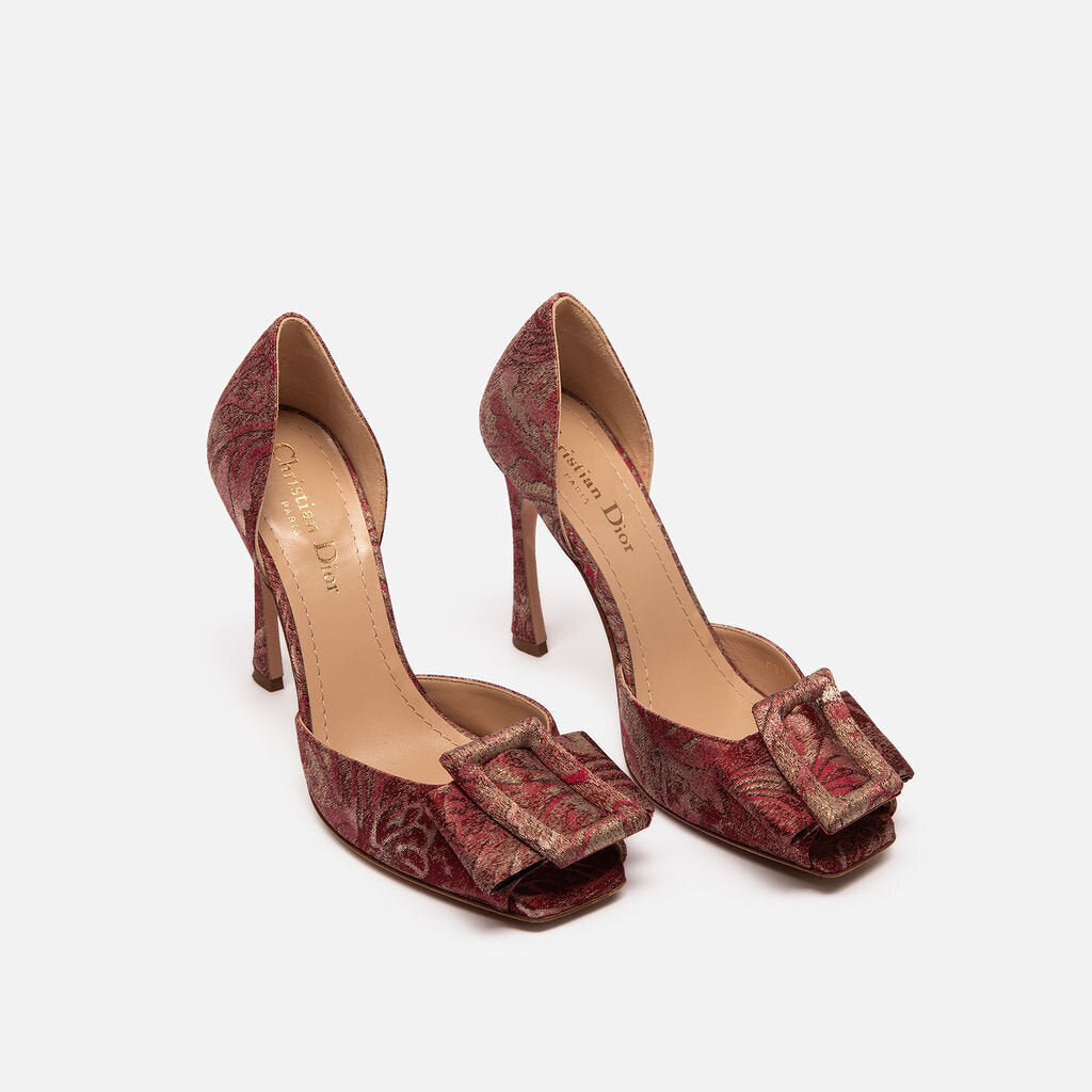 Christian Dior Red Brocade Patterned Pumps