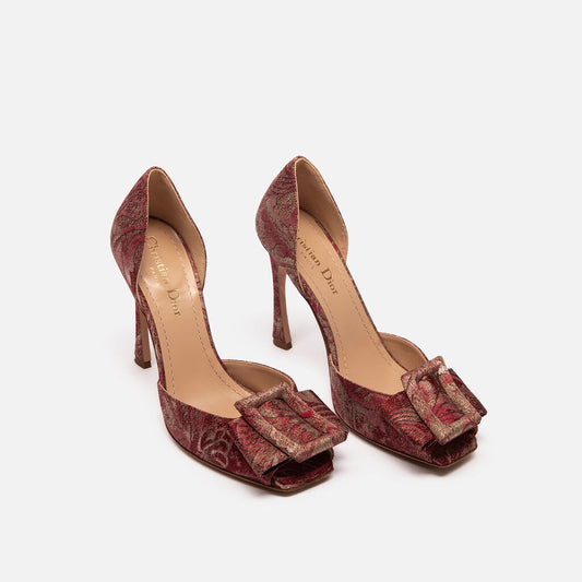 Christian Dior Red Brocade Patterned Pumps