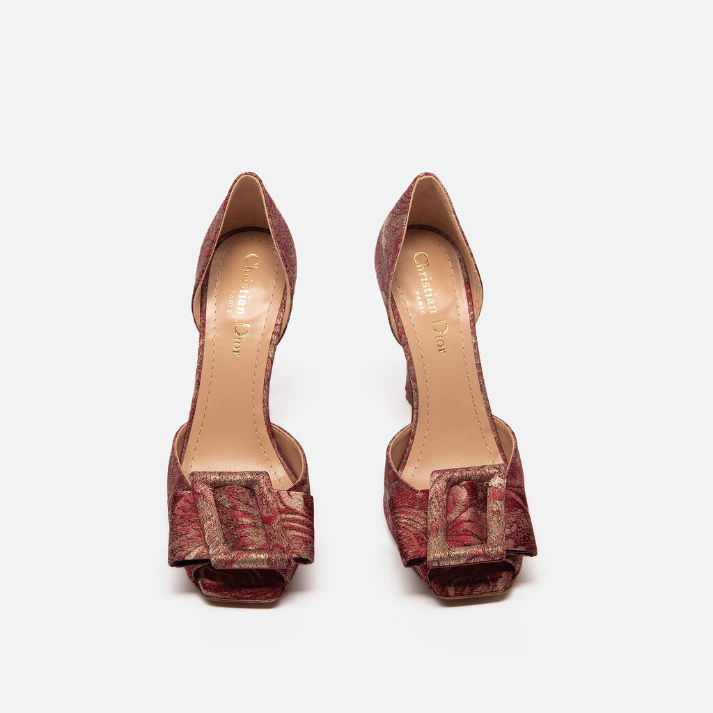 Christian Dior Red Brocade Patterned Pumps