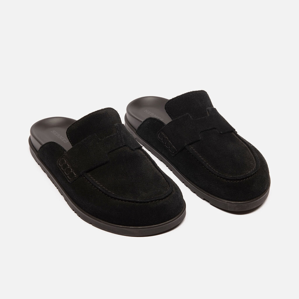 Hermes Black Suede Go Mules