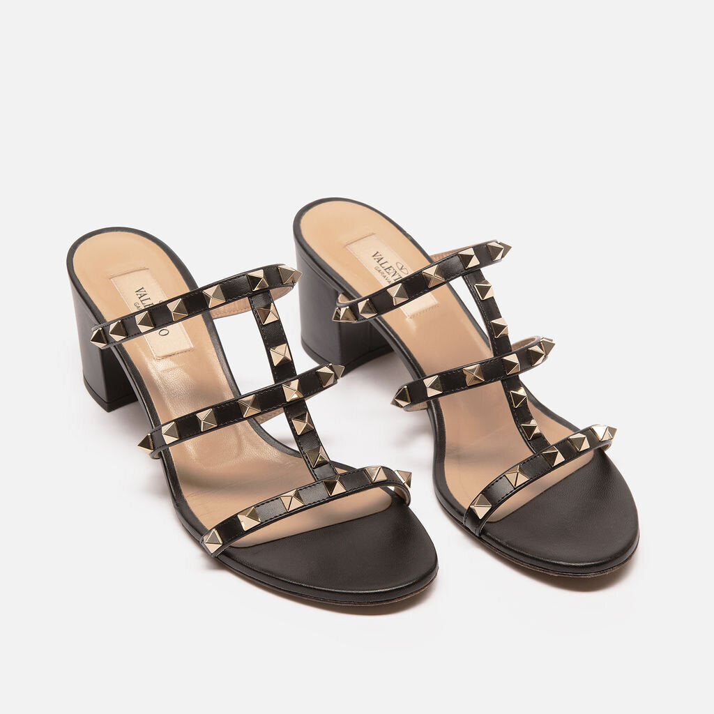 Valentino Black Leather Rockstud Sandal