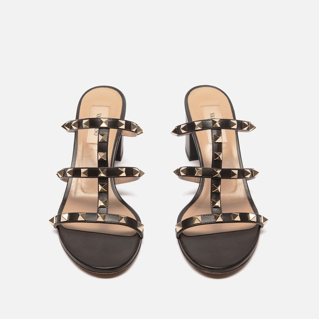 Valentino Black Leather Rockstud Sandal