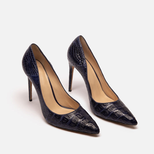 Alexandre Birman Navy Embossed Leather Pump