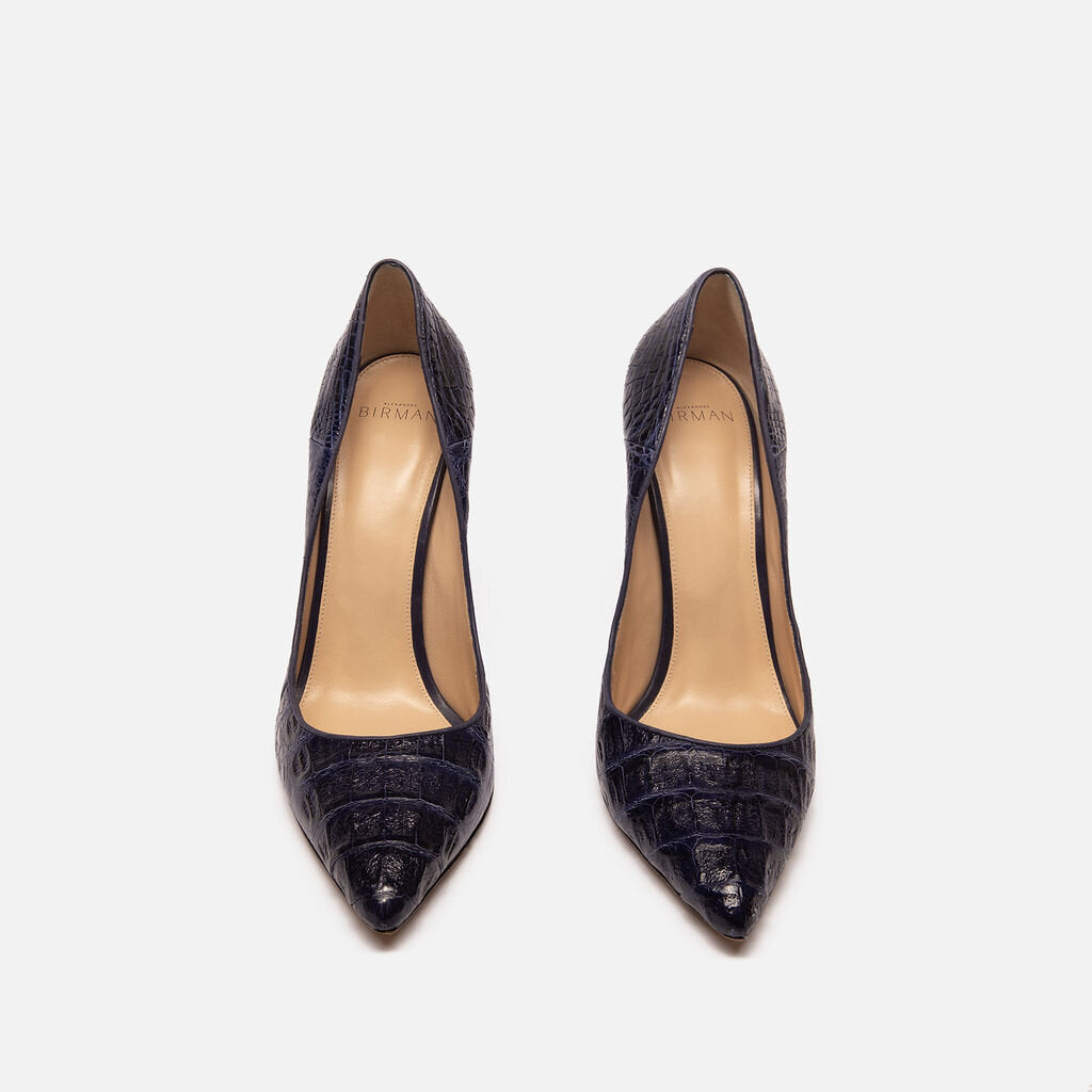 Alexandre Birman Navy Embossed Leather Pump