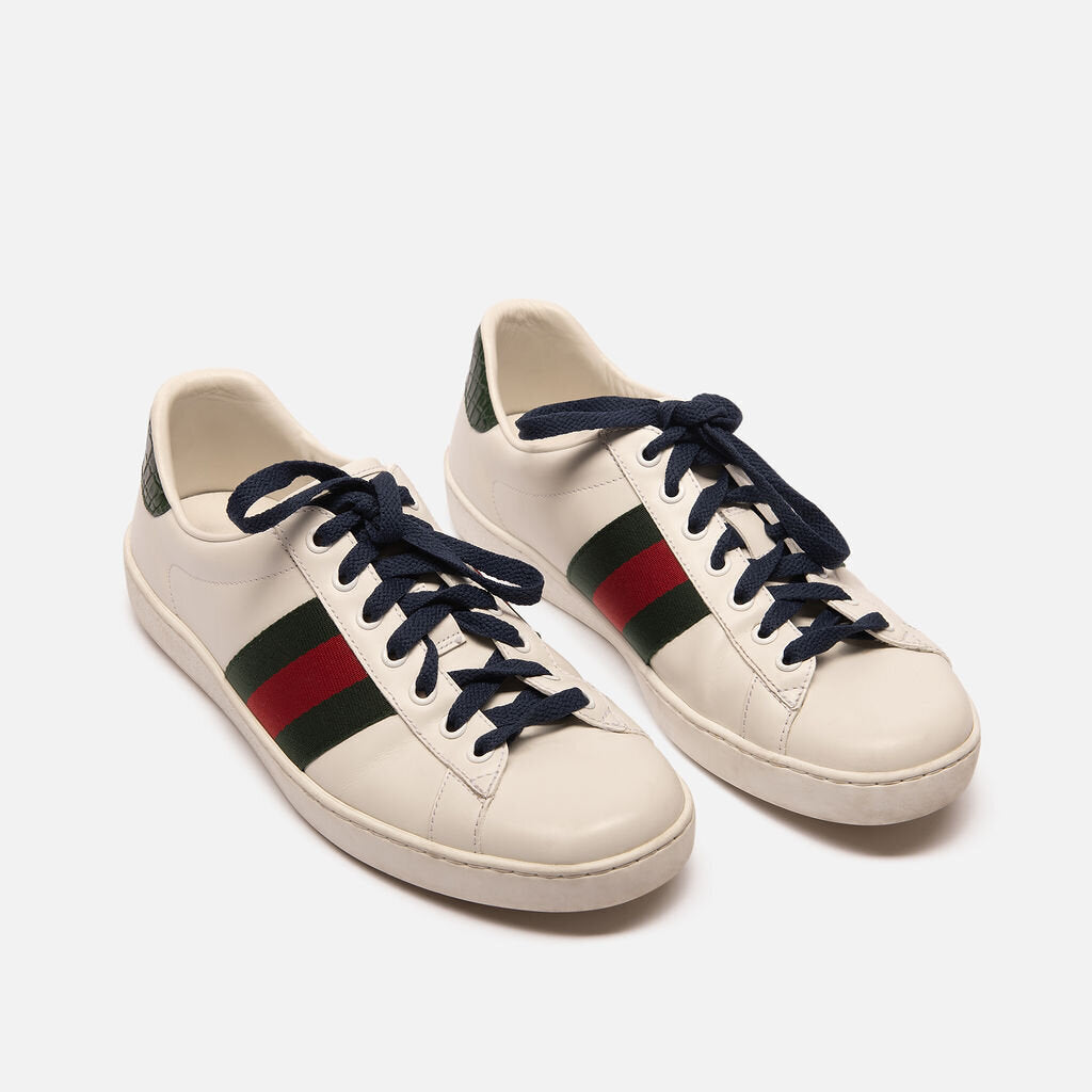 Gucci White Leather Green/Red Stripe Sneakers