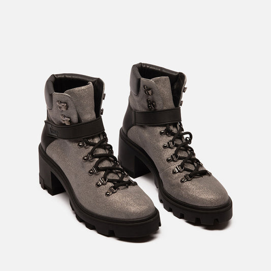 Moncler Grey Glitter Combat Boots