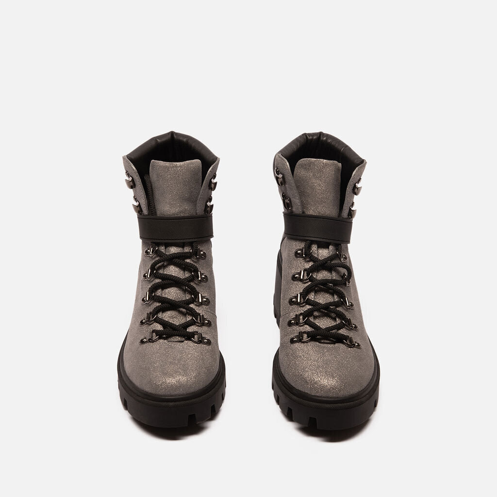 Moncler Grey Glitter Combat Boots