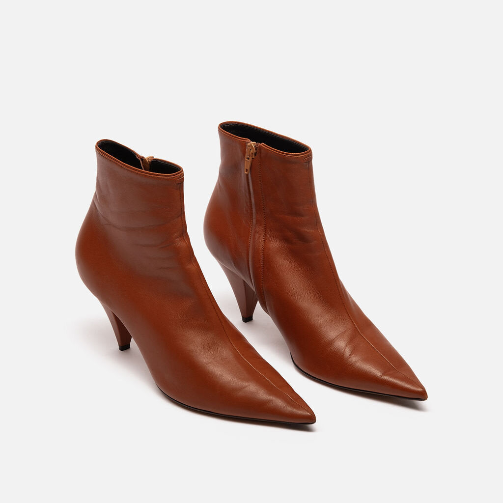 Celine Brown Leather Pointed Toe Ankle Boot