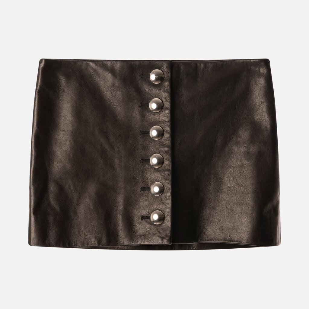 Black Leather Button-Front Mini Skirt