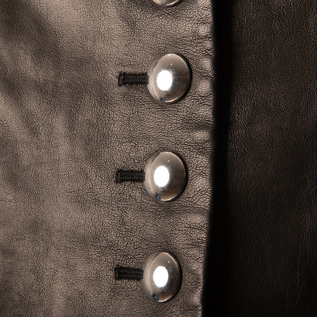 Black Leather Button-Front Mini Skirt