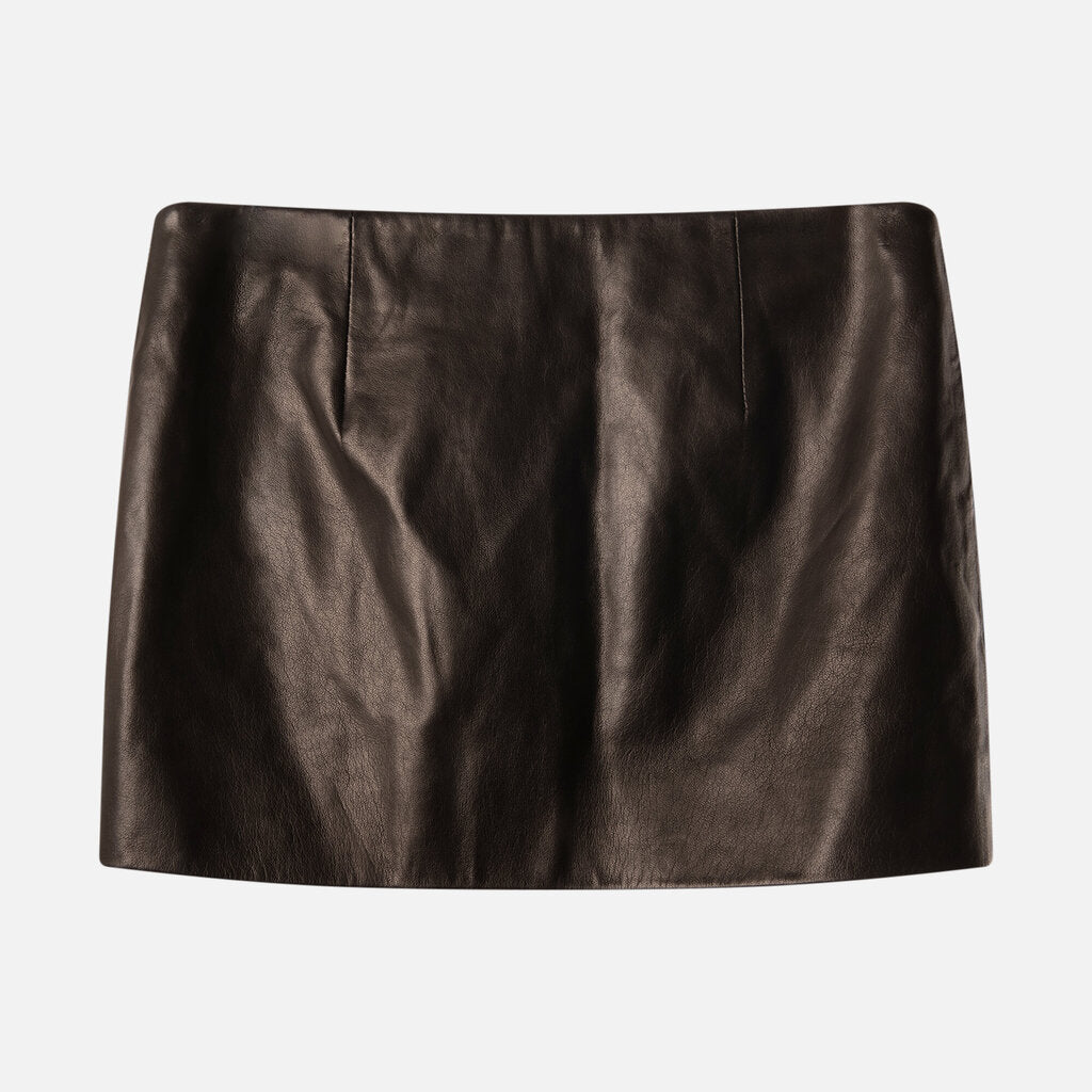 Black Leather Button-Front Mini Skirt