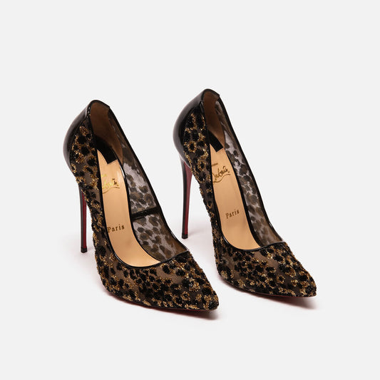 Christian Louboutin Black & Gold Mesh Pump
