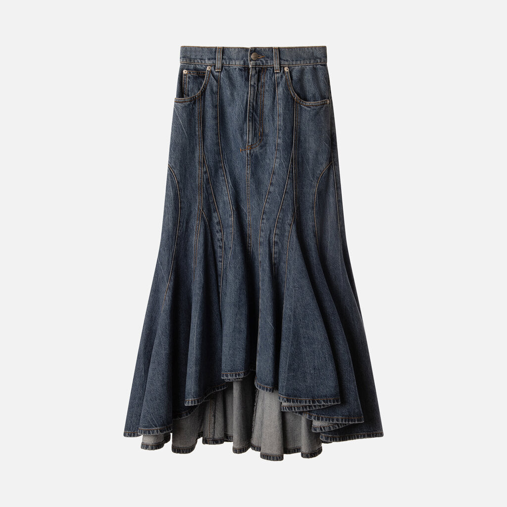 Alexander McQueen Denim High Low Midi Skirt