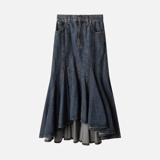 Alexander McQueen Denim High Low Midi Skirt