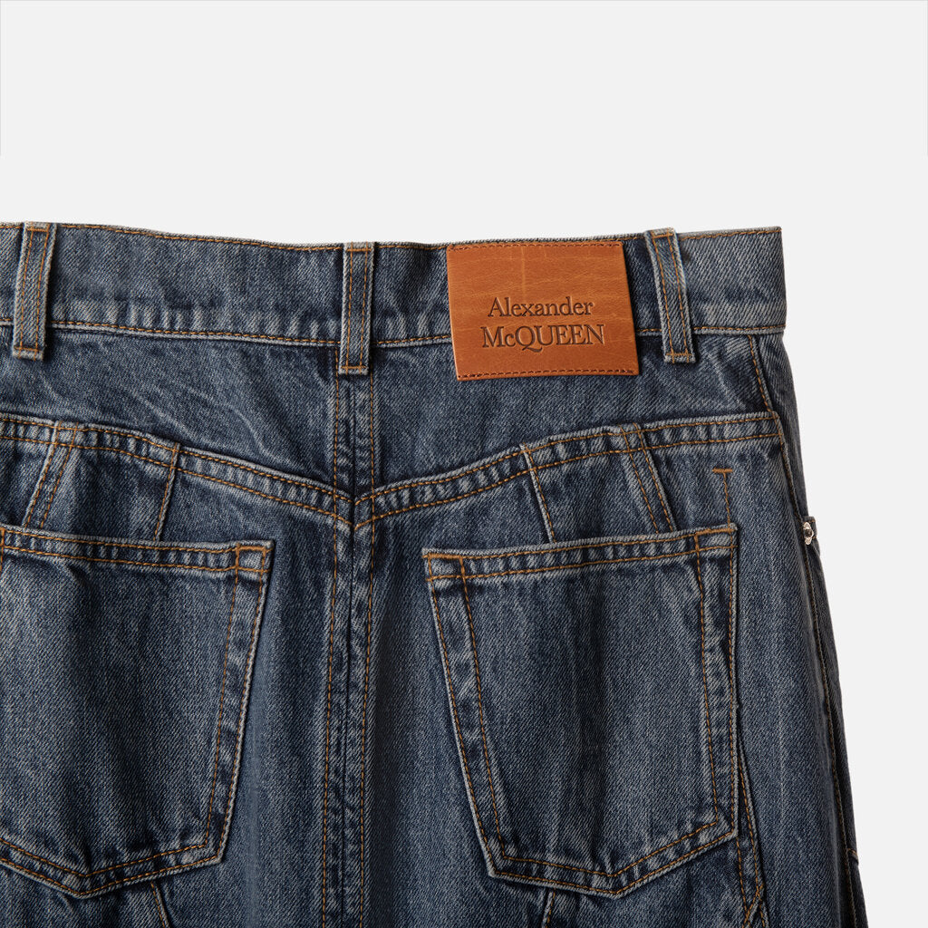 Alexander McQueen Denim High Low Midi Skirt