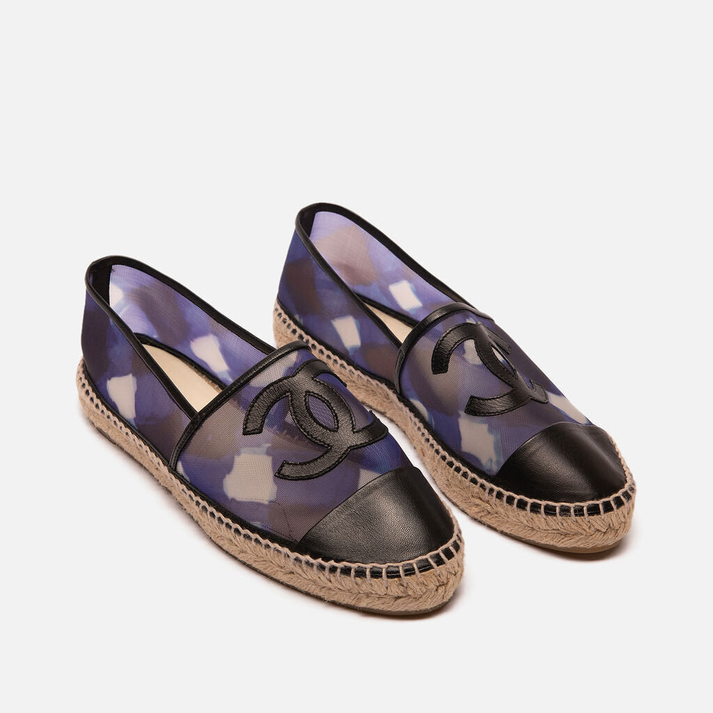 Chanel Blue & Black White Mesh Espadrilles