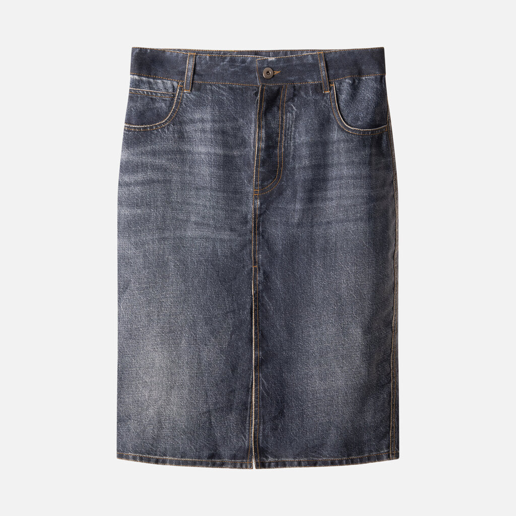 Bottega Veneta Blue Denim-Printed Midi Skirt