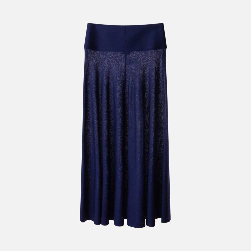 Alaia Blue Wool Semi-Sheer Midi Skirt