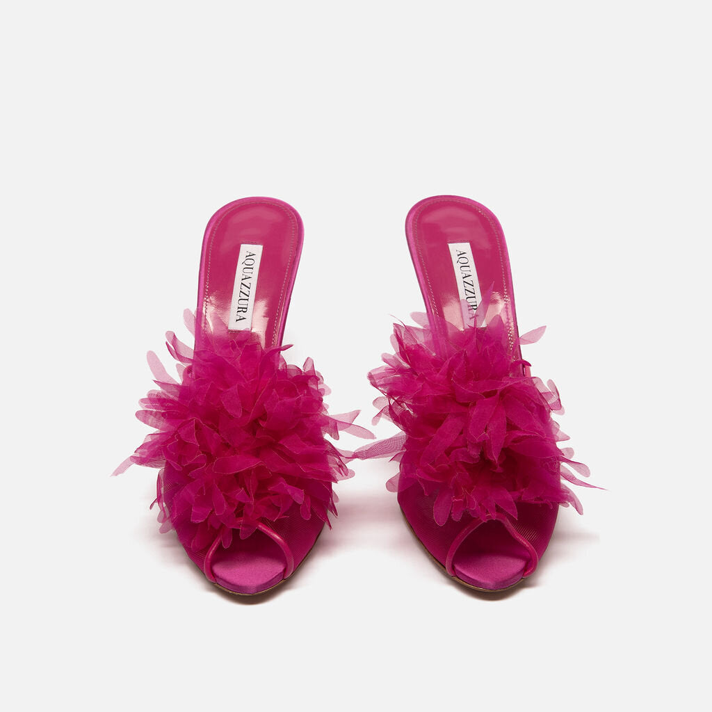Aquazzura Pink Satin Flower Applique Heels