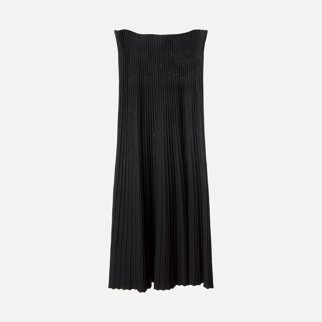 FForme Black Viscose Pleated Knit Midi Skirt