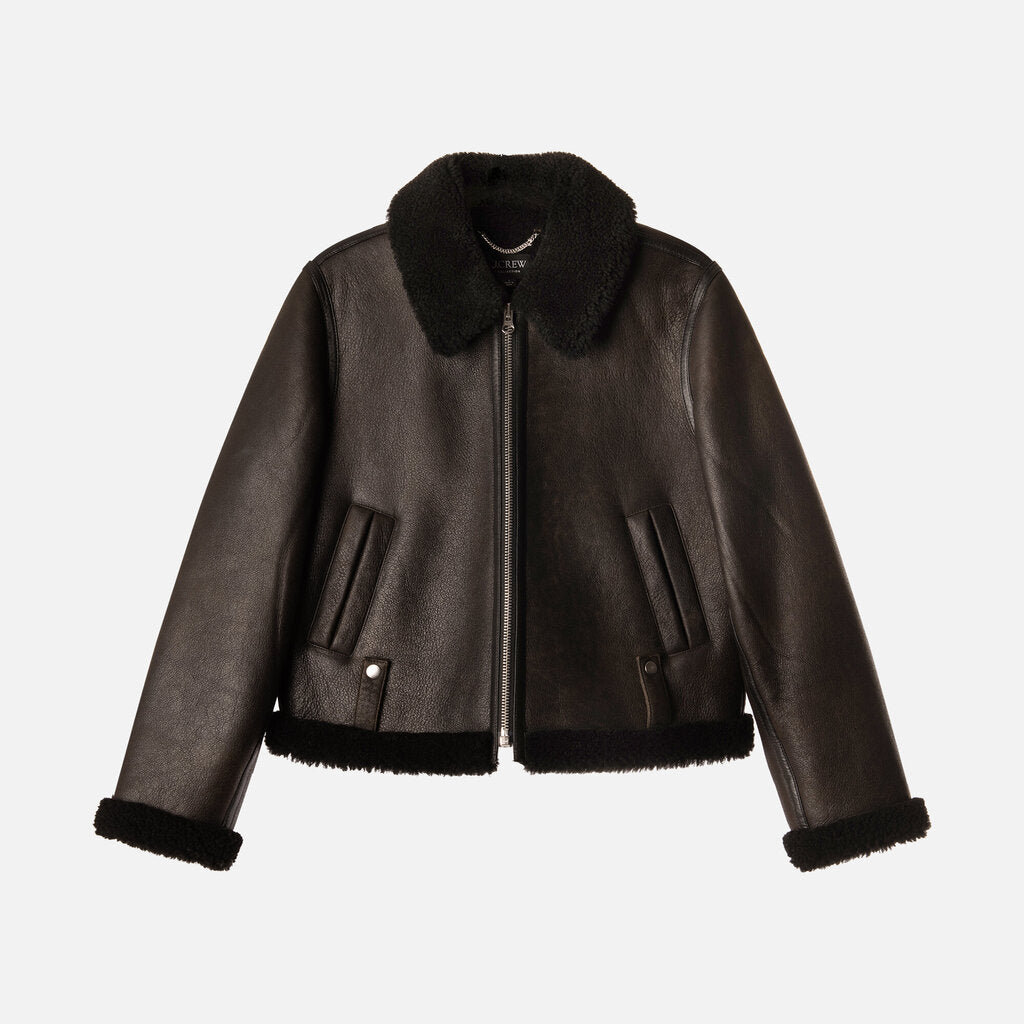 J. Crew Collection Black Shearling Lined Leather Jacket