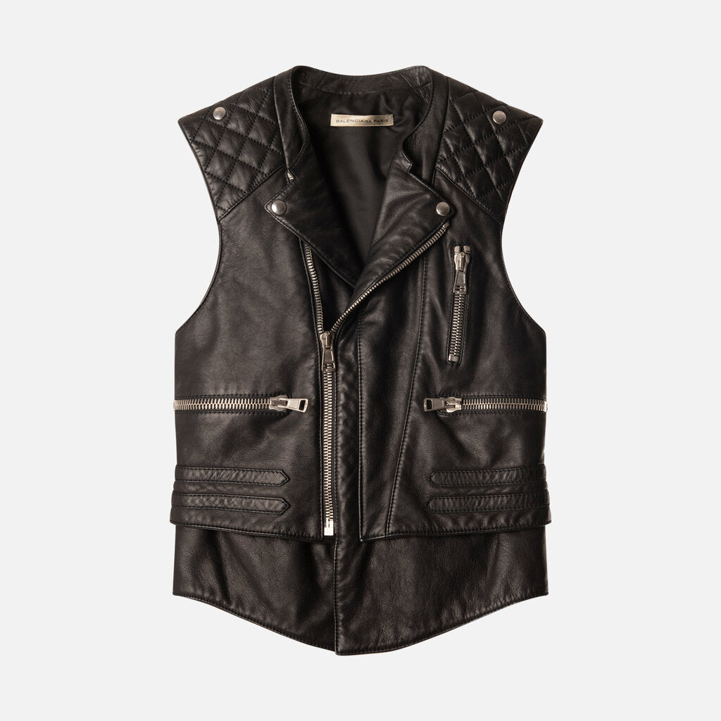 Balenciaga Leather Silver Hardware Biker Vest