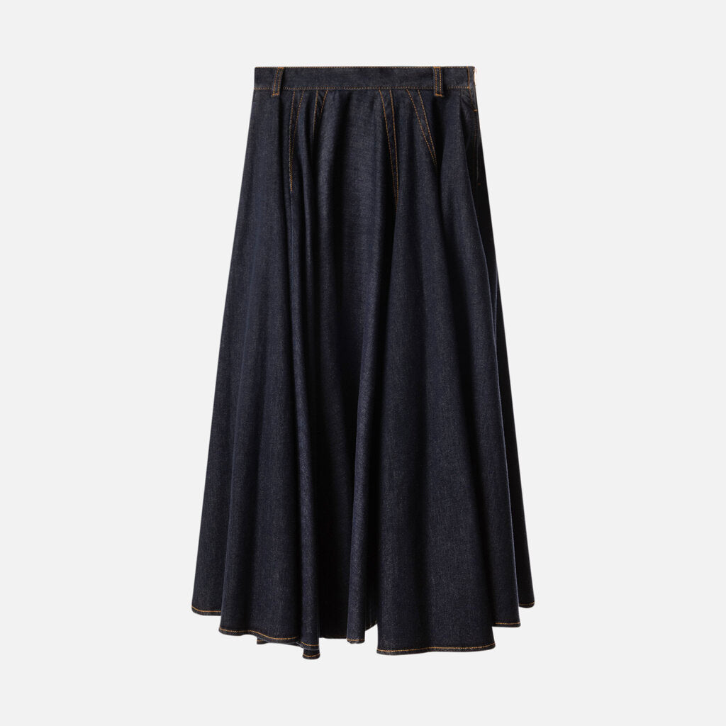 Alaia Indigo Denim Midi Circle Skirt