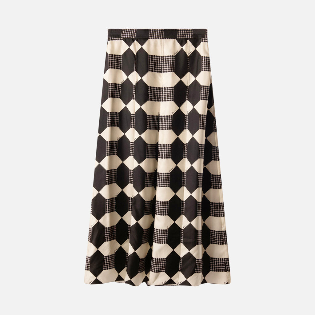 Gucci Cream/Black Printed Silk Pleat Midi Skirt