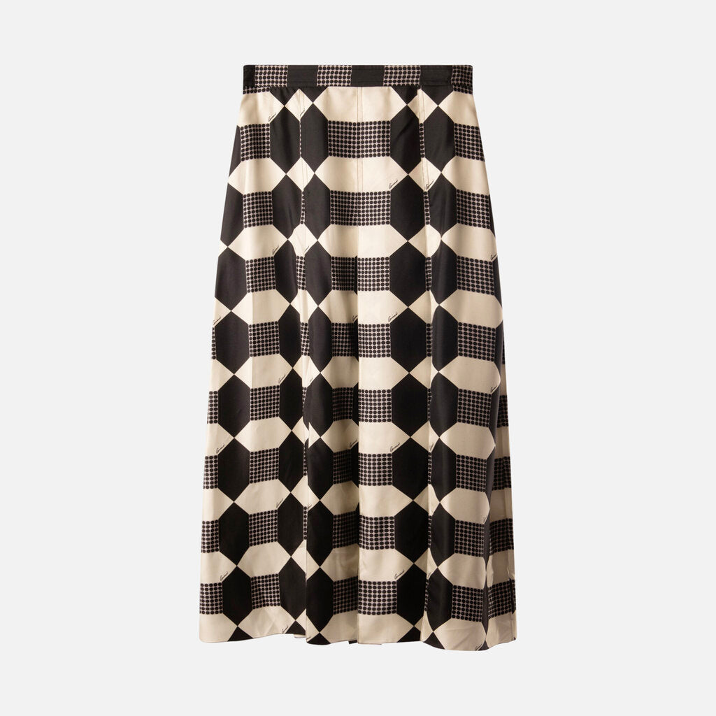Gucci Cream/Black Printed Silk Pleat Midi Skirt