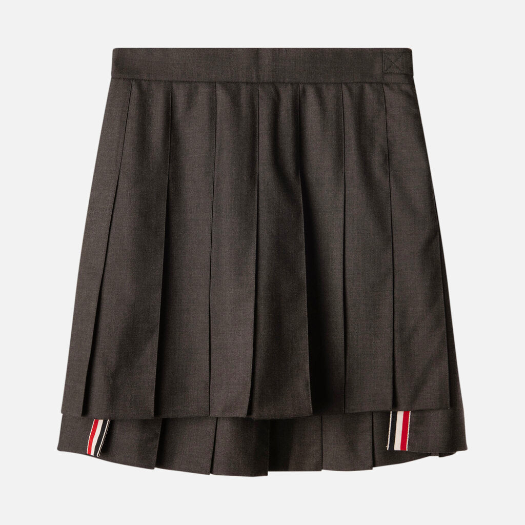 Thom Browne Grey Pleated Dropped Back Wool Skirt