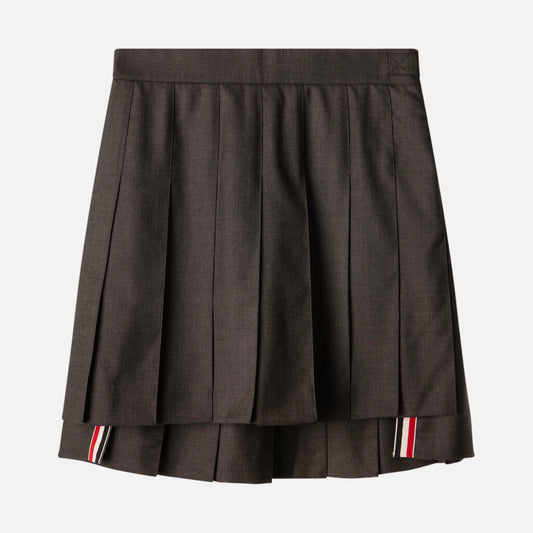 Thom Browne Grey Pleated Dropped Back Wool Skirt