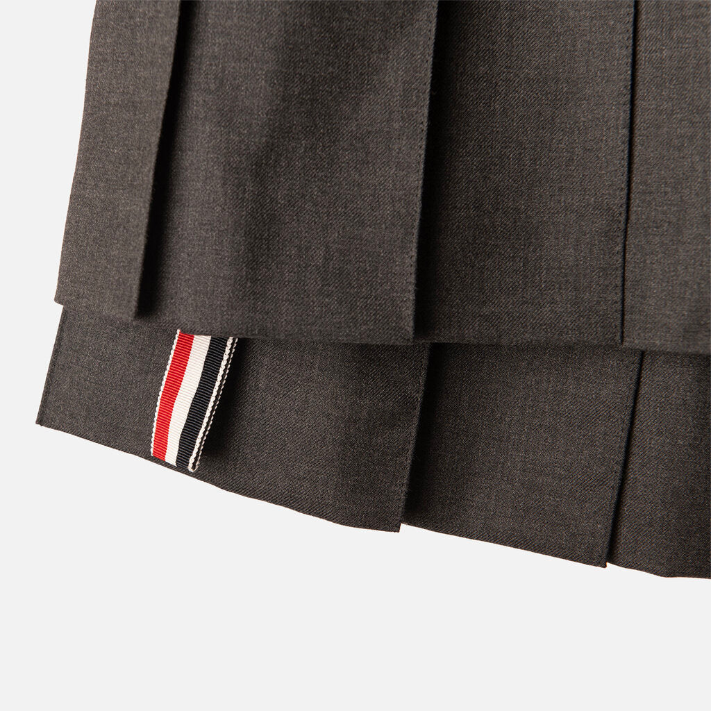 Thom Browne Grey Pleated Dropped Back Wool Skirt